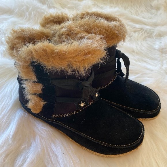 Barefoot By Sporto Shoes - Casey Barefoot By Sporto Black Leather Tan Faux Fur Booties NWOT Women's Size 7